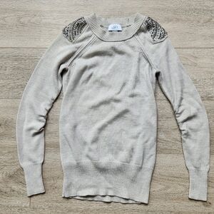 Loft Gray Jeweled Embellished Shirt Womens Xs Long Sleeve Ruched Wool